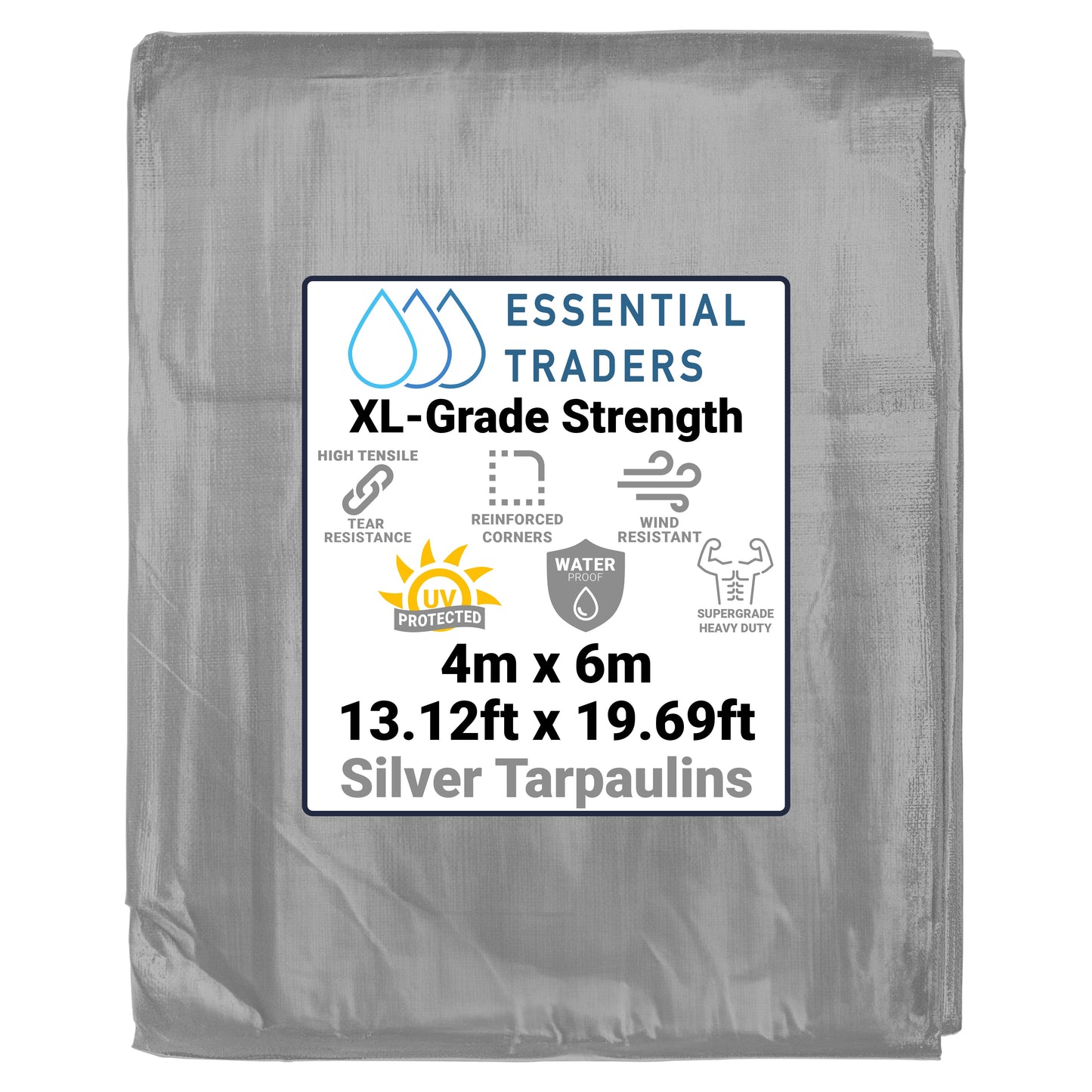 4m x 6m Silver Tarpaulins, XL-Grade 260 GSM