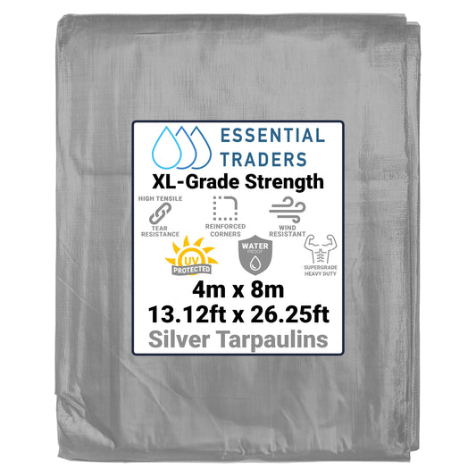 4m x 8m Silver Tarpaulins, XL-Grade 260 GSM