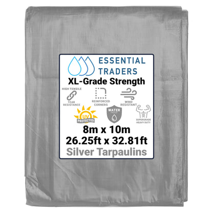 8m x 10m Silver Tarpaulins, XL-Grade 260 GSM