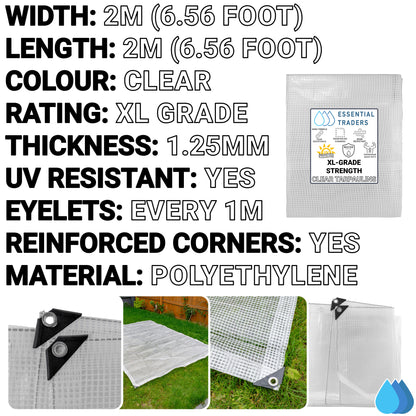 2m x 2m Clear Tarpaulins, XL-Grade 300 GSM