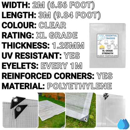 2m x 3m Clear Tarpaulins, XL-Grade 300 GSM