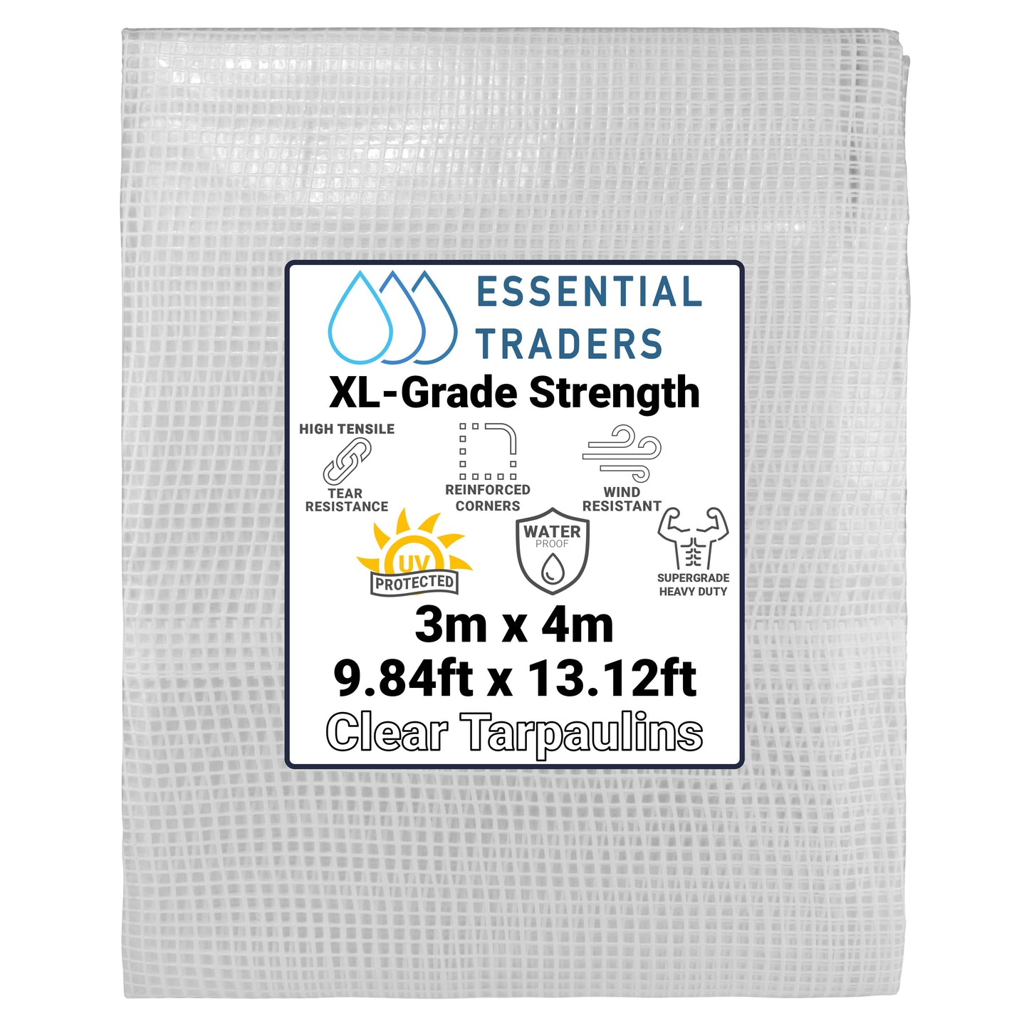 3m x 4m Clear Tarpaulins, XL-Grade 300 GSM