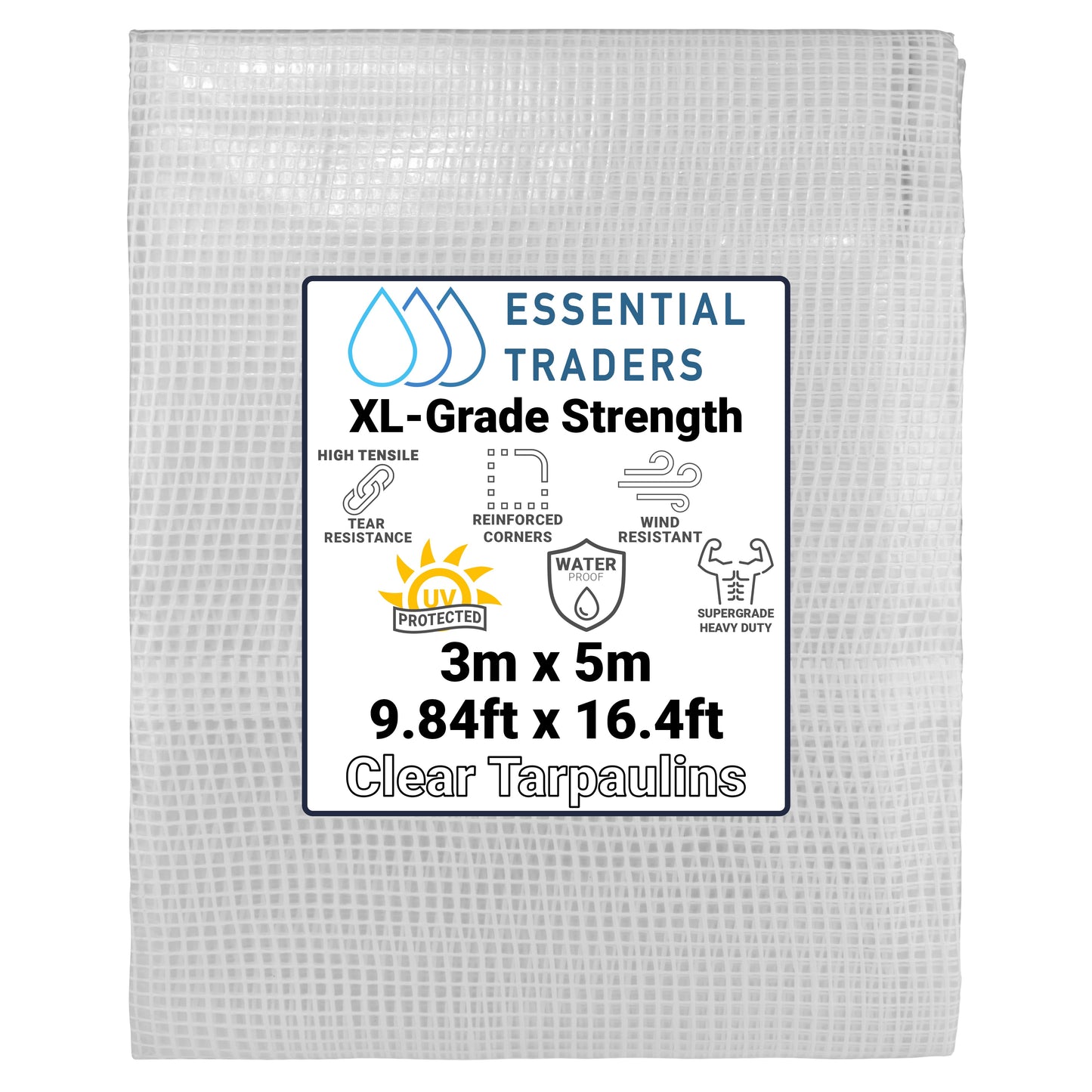 3m x 5m Clear Tarpaulins, XL-Grade 300 GSM