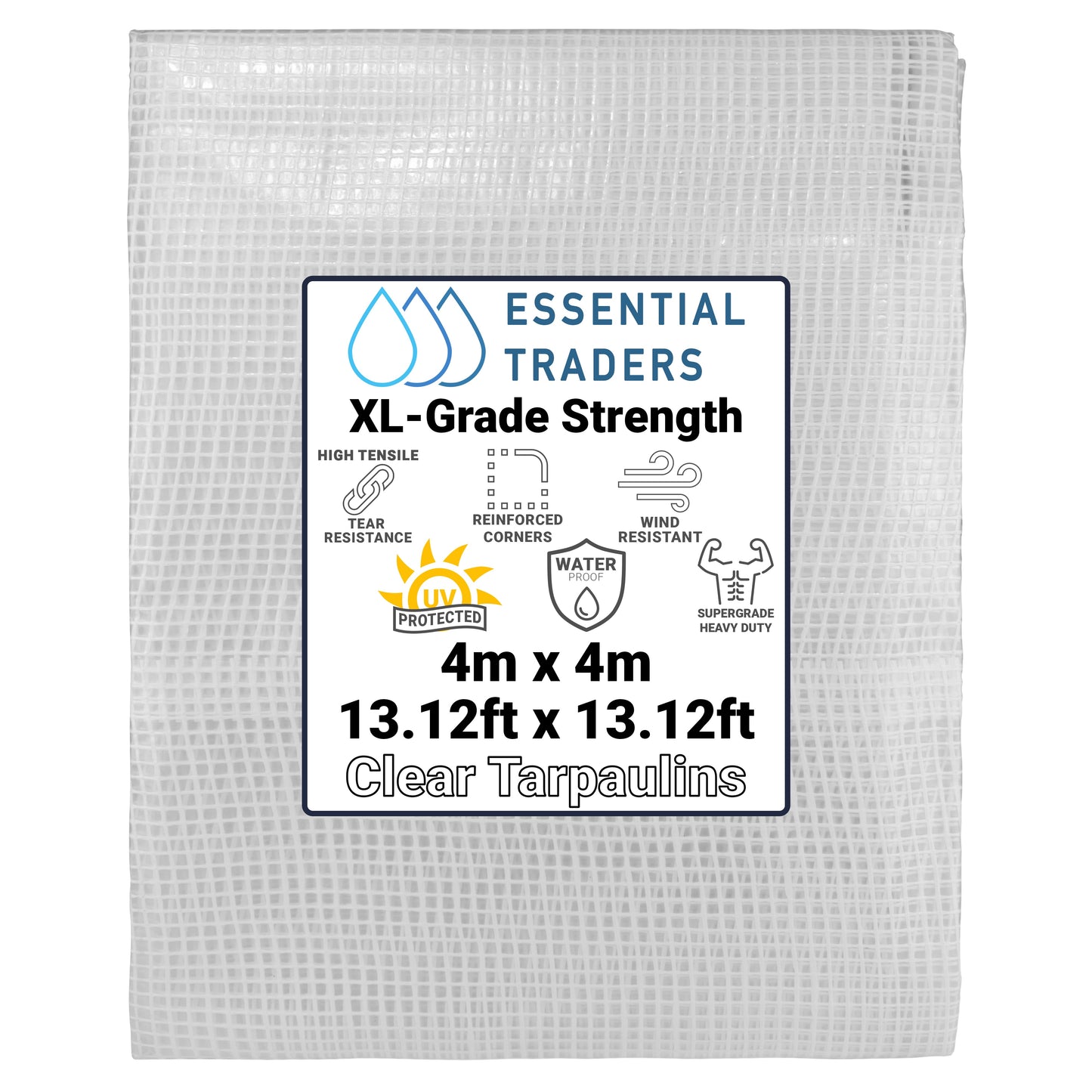 4m x 4m Clear Tarpaulins, XL-Grade 300 GSM