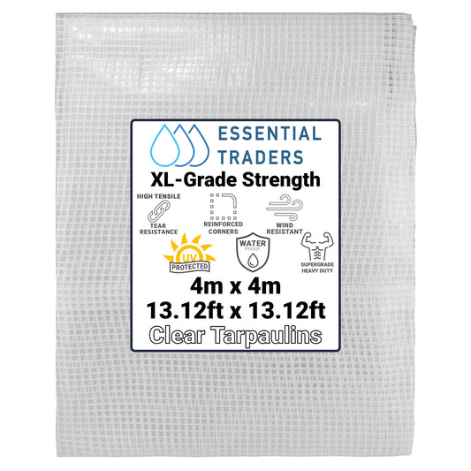 4m x 4m Clear Tarpaulins, XL-Grade 300 GSM