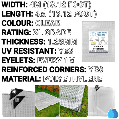 4m x 4m Clear Tarpaulins, XL-Grade 300 GSM