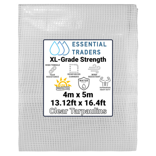 4m x 5m Clear Tarpaulins, XL-Grade 300 GSM