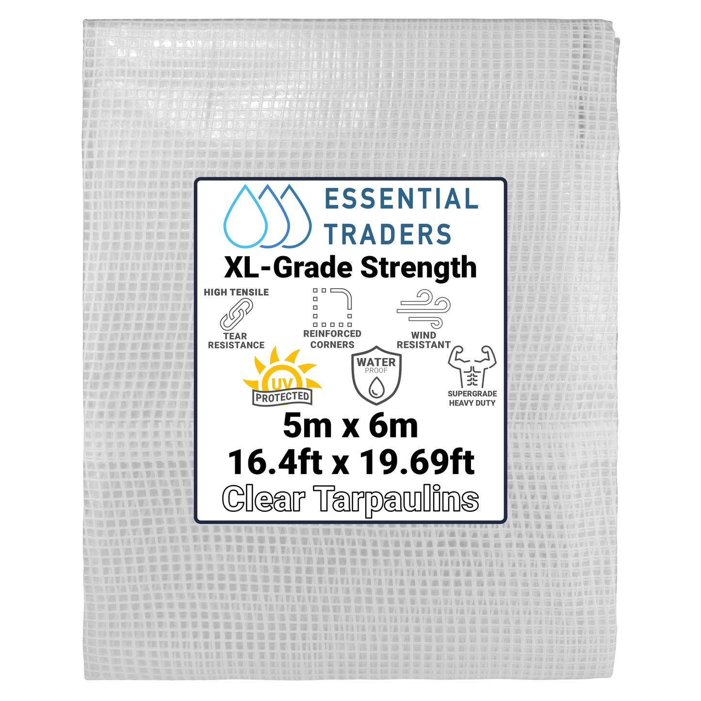 5m x 6m Clear Tarpaulins, XL-Grade 300 GSM