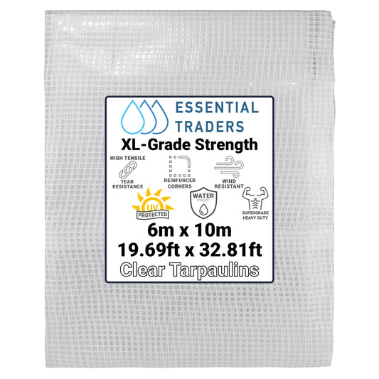 6m x 10m Clear Tarpaulins, XL-Grade 300 GSM