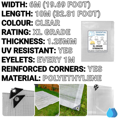 6m x 10m Clear Tarpaulins, XL-Grade 300 GSM
