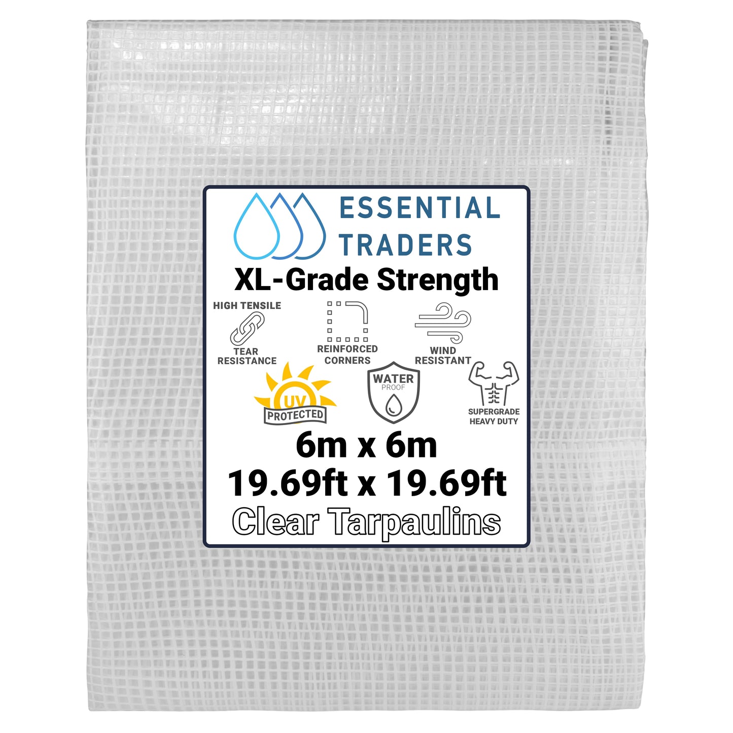 6m x 6m Clear Tarpaulins, XL-Grade 300 GSM