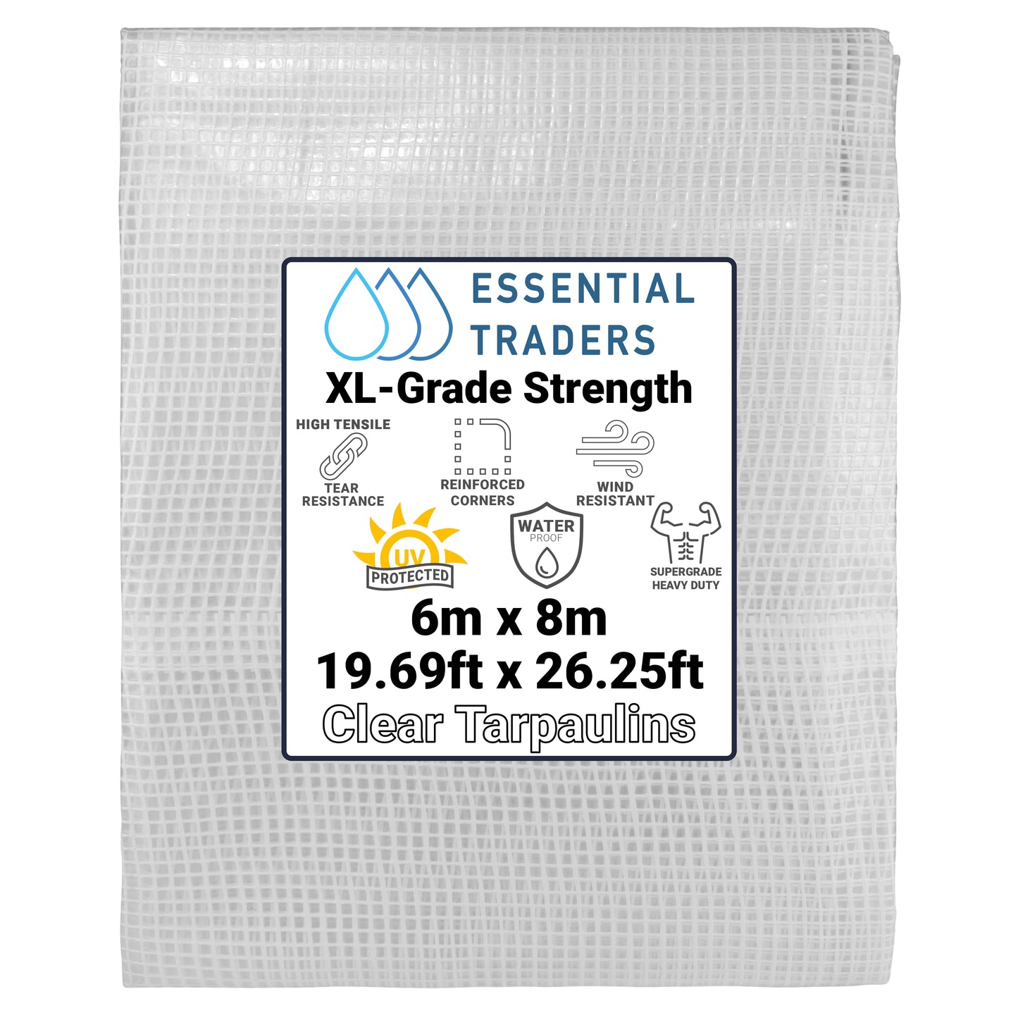 6m x 8m Clear Tarpaulins, XL-Grade 300 GSM