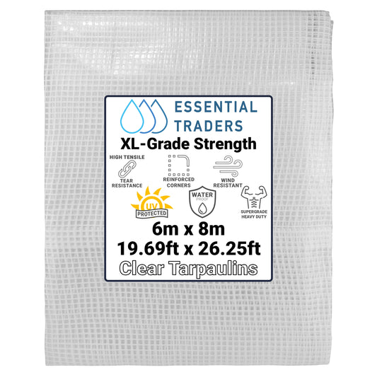 6m x 8m Clear Tarpaulins, XL-Grade 300 GSM