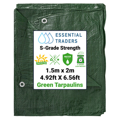 1.5m x 2m Green Tarpaulins, S-Grade 50 GSM