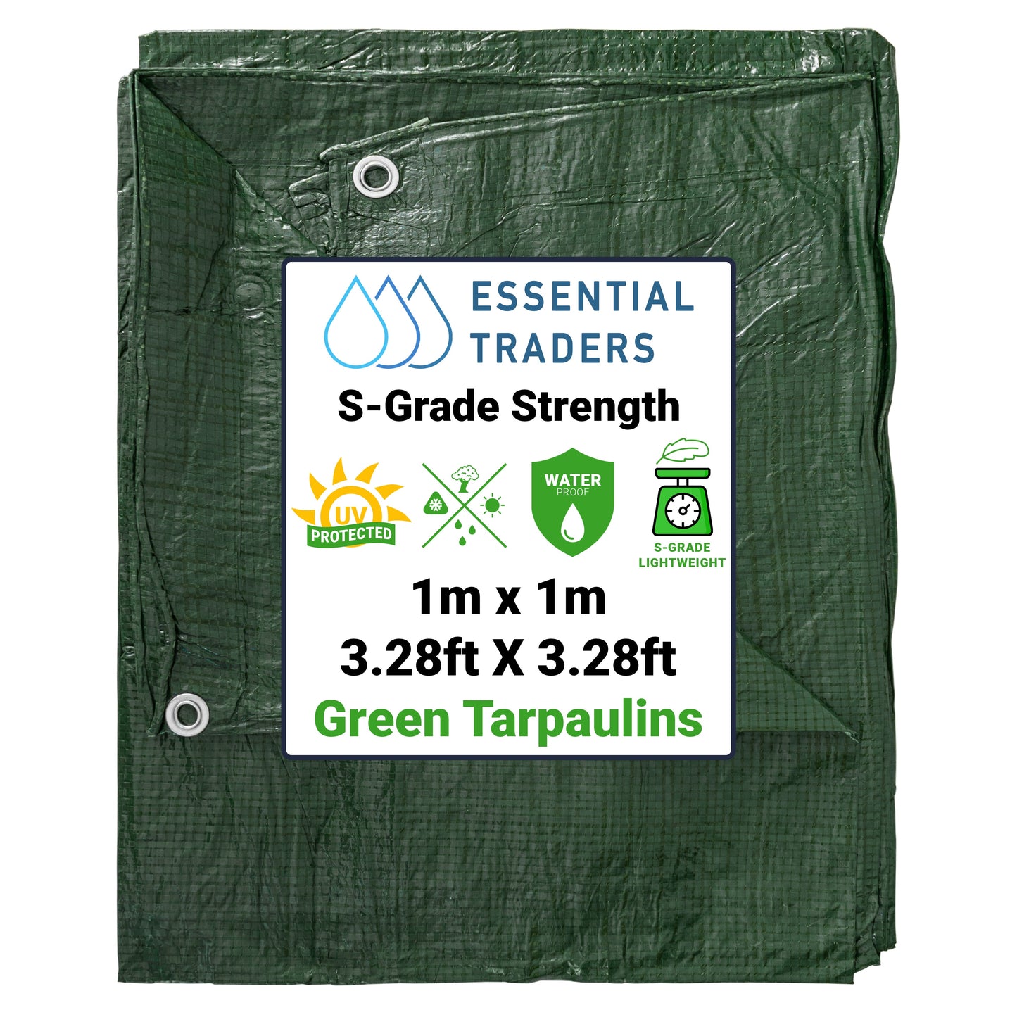 1m x 1m Green Tarpaulins, S-Grade 50 GSM