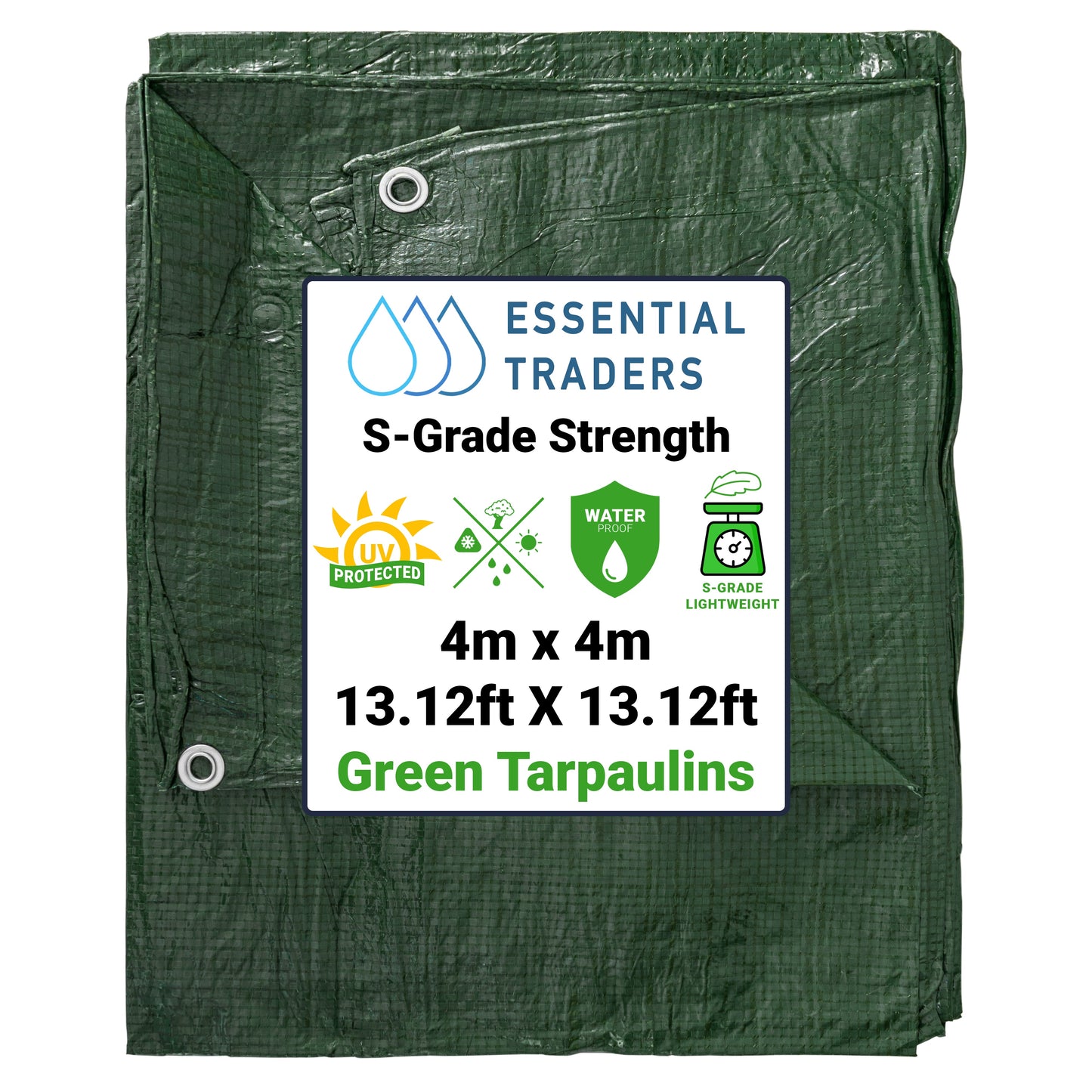 4m x 4m Green Tarpaulins, S-Grade 50 GSM