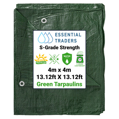 4m x 4m Green Tarpaulins, S-Grade 50 GSM