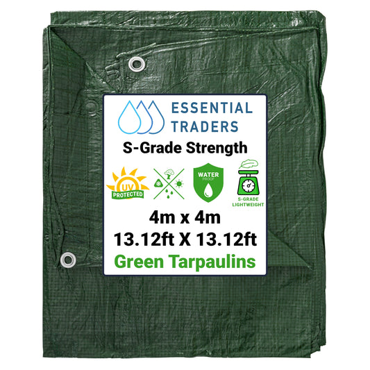 4m x 4m Green Tarpaulins, S-Grade 50 GSM