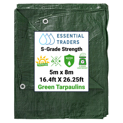 5m x 8m Green Tarpaulins, S-Grade 50 GSM