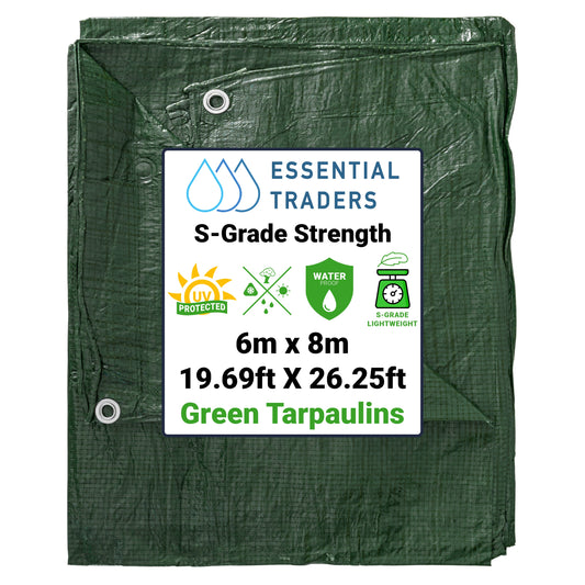 6m x 8m Green Tarpaulins, S-Grade 50 GSM
