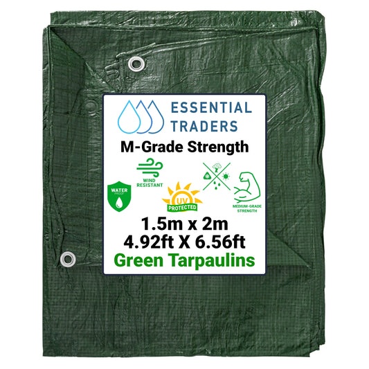 1.5m x 2m Green Tarpaulins, M-Grade 90 GSM