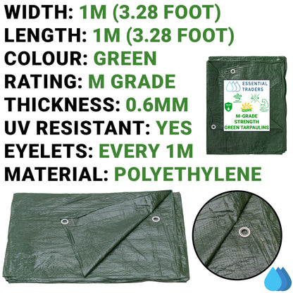 1m x 1m Green Tarpaulins, M-Grade 90 GSM