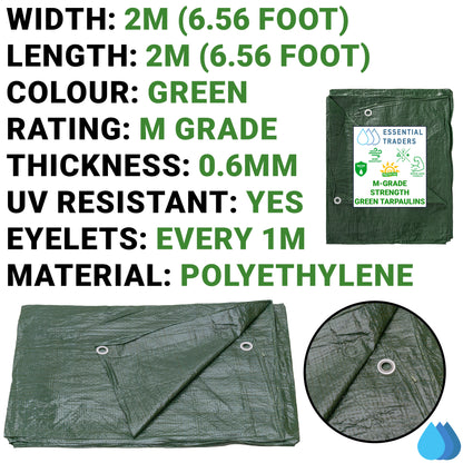 2m x 2m Green Tarpaulins, M-Grade 90 GSM