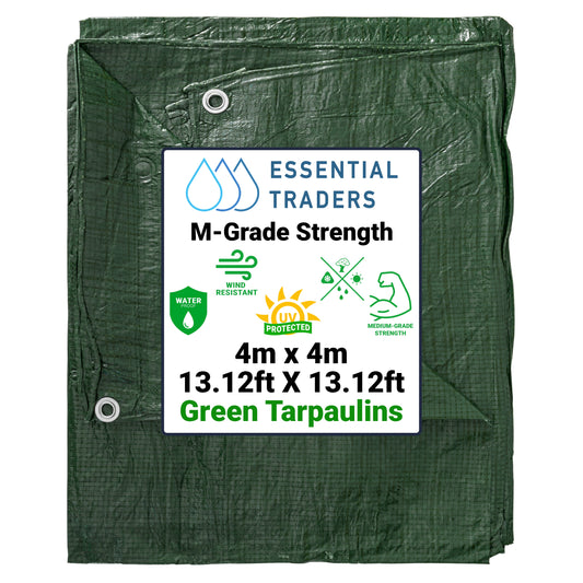 4m x 4m Green Tarpaulins, M-Grade 90 GSM