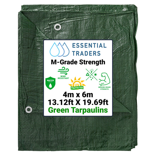 4m x 6m Green Tarpaulins, M-Grade 90 GSM
