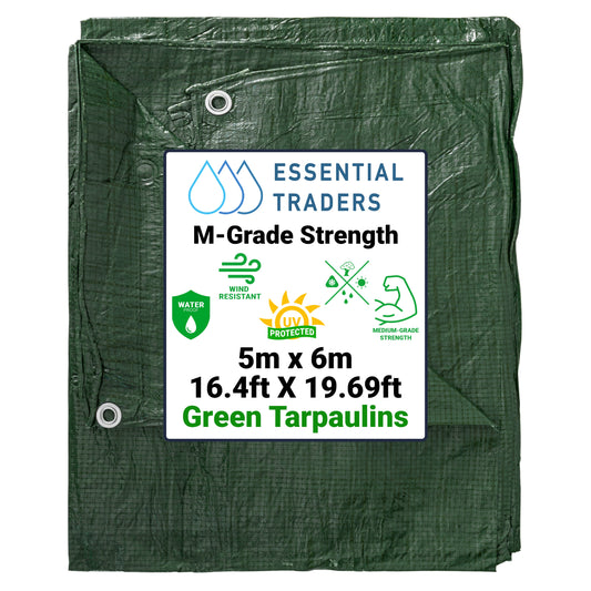 5m x 6m Green Tarpaulins, M-Grade 90 GSM