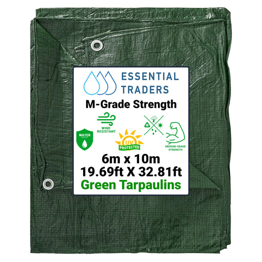 6m x 10m Green Tarpaulins, M-Grade 90 GSM