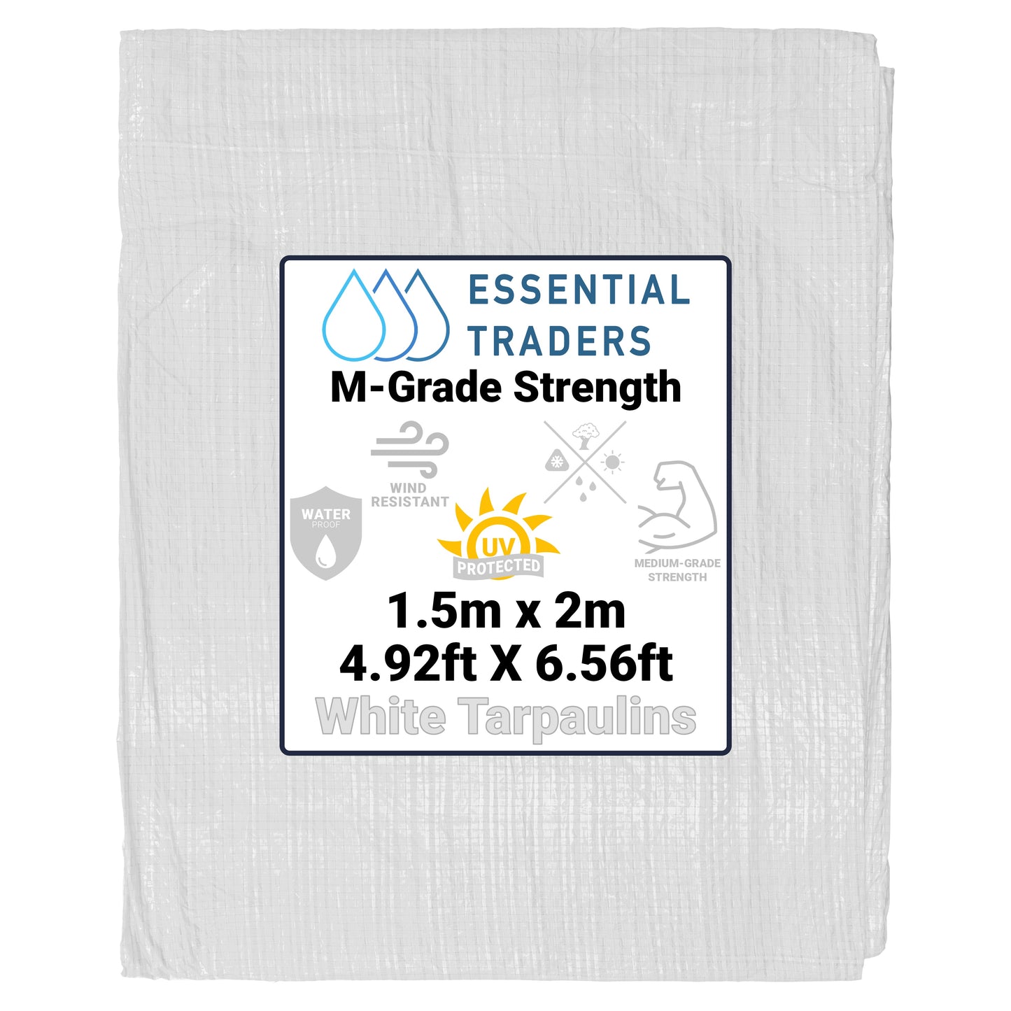 1.5m x 2m White Tarpaulins, M-Grade 90 GSM