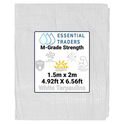 1.5m x 2m White Tarpaulins, M-Grade 90 GSM