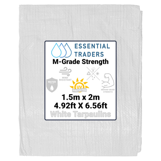 1.5m x 2m White Tarpaulins, M-Grade 90 GSM