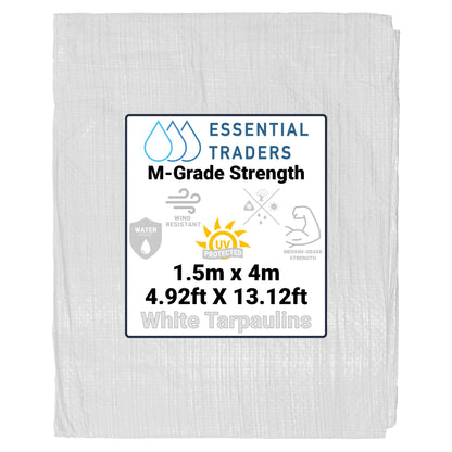 1.5m x 4m White Tarpaulins, M-Grade 90 GSM