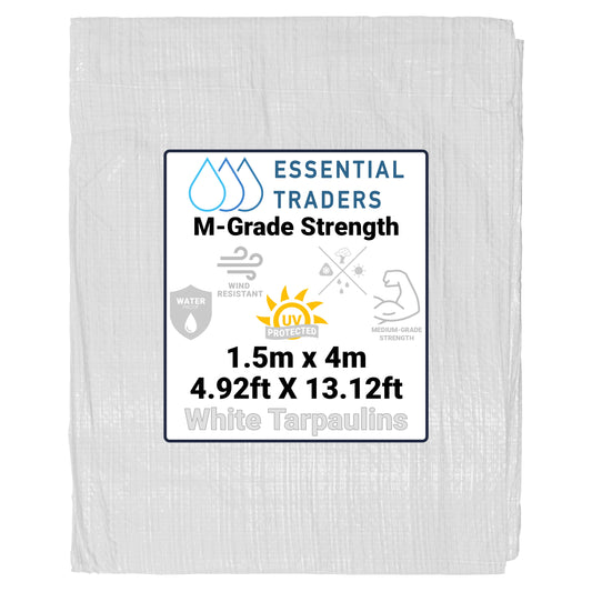 1.5m x 4m White Tarpaulins, M-Grade 90 GSM