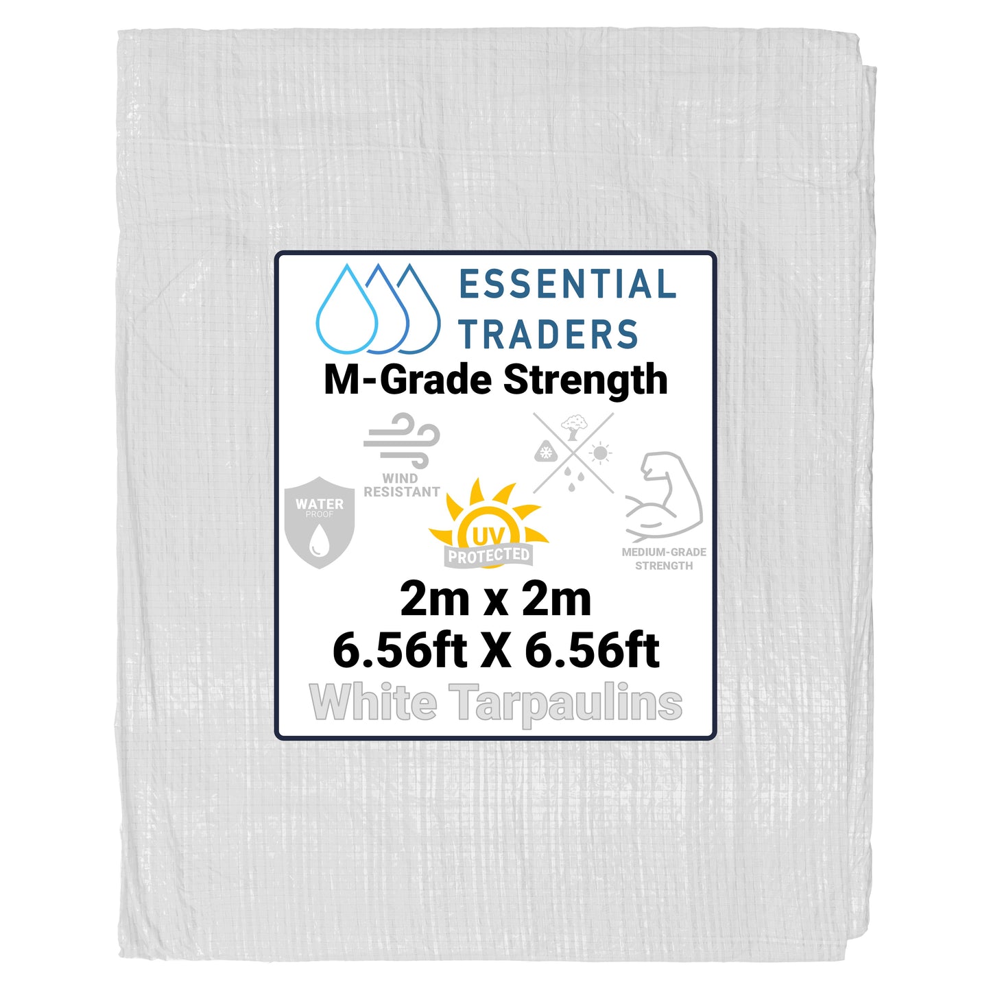 2m x 2m White Tarpaulins, M-Grade 90 GSM