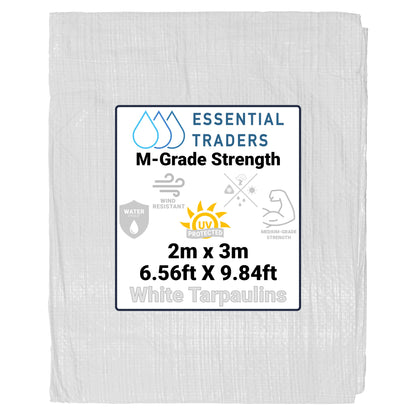 2m x 3m White Tarpaulins, M-Grade 90 GSM