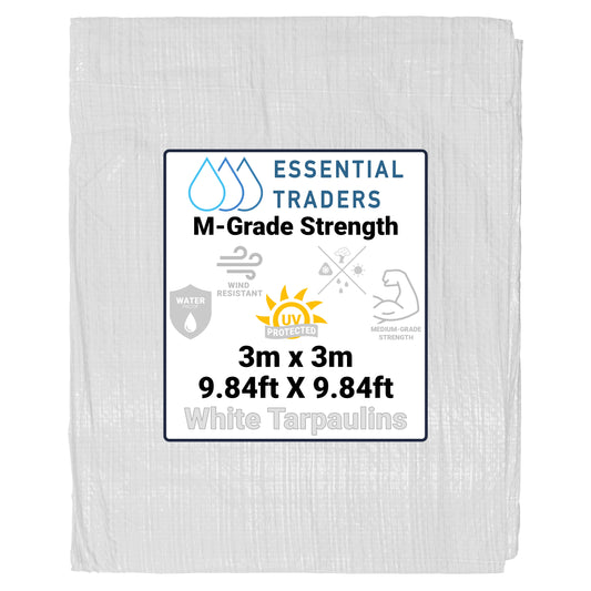 3m x 3m White Tarpaulins, M-Grade 90 GSM