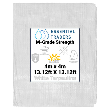 4m x 4m White Tarpaulins, M-Grade 90 GSM