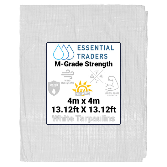 4m x 4m White Tarpaulins, M-Grade 90 GSM