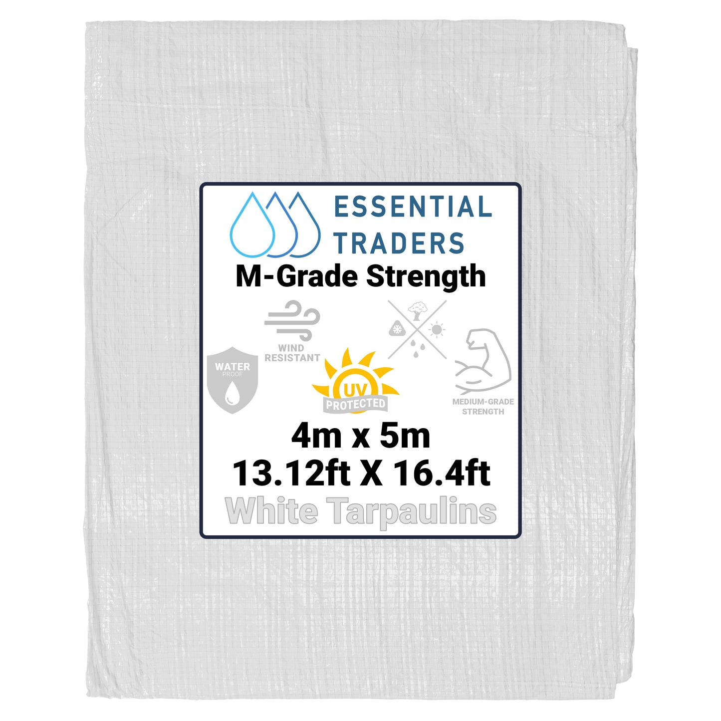 4m x 5m White Tarpaulins, M-Grade 90 GSM