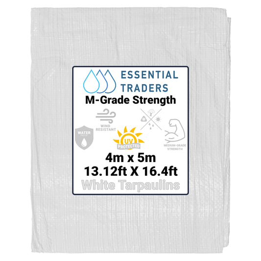4m x 5m White Tarpaulins, M-Grade 90 GSM