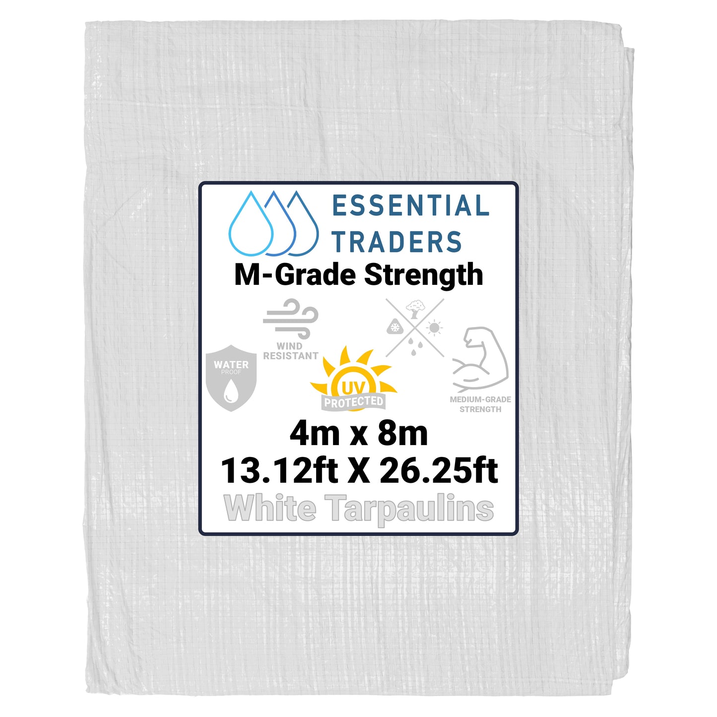 4m x 8m White Tarpaulins, M-Grade 90 GSM
