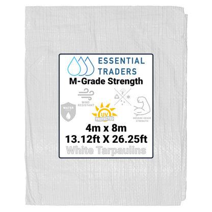 4m x 8m White Tarpaulins, M-Grade 90 GSM