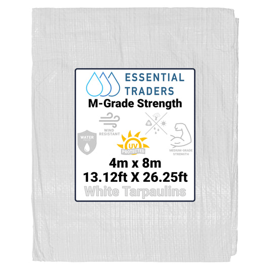 4m x 8m White Tarpaulins, M-Grade 90 GSM
