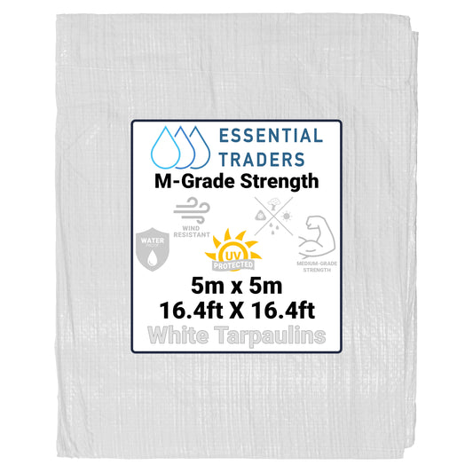 5m x 5m White Tarpaulins, M-Grade 90 GSM