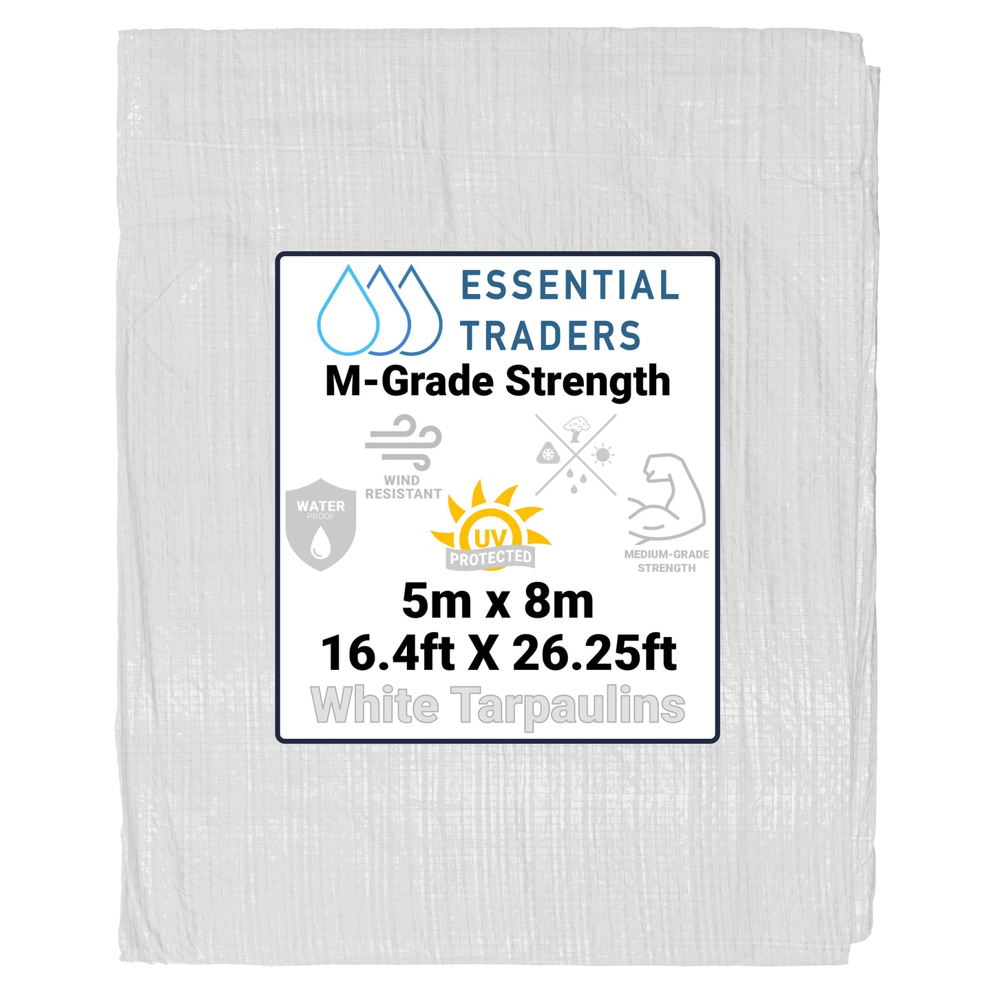 5m x 8m White Tarpaulins, M-Grade 90 GSM