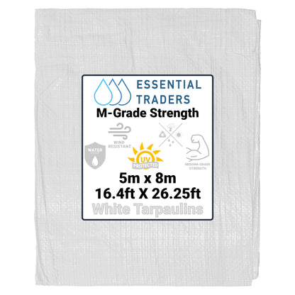 5m x 8m White Tarpaulins, M-Grade 90 GSM