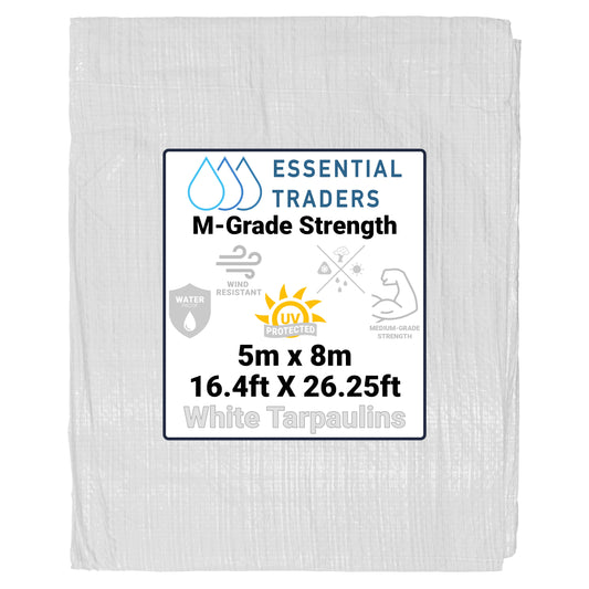 5m x 8m White Tarpaulins, M-Grade 90 GSM
